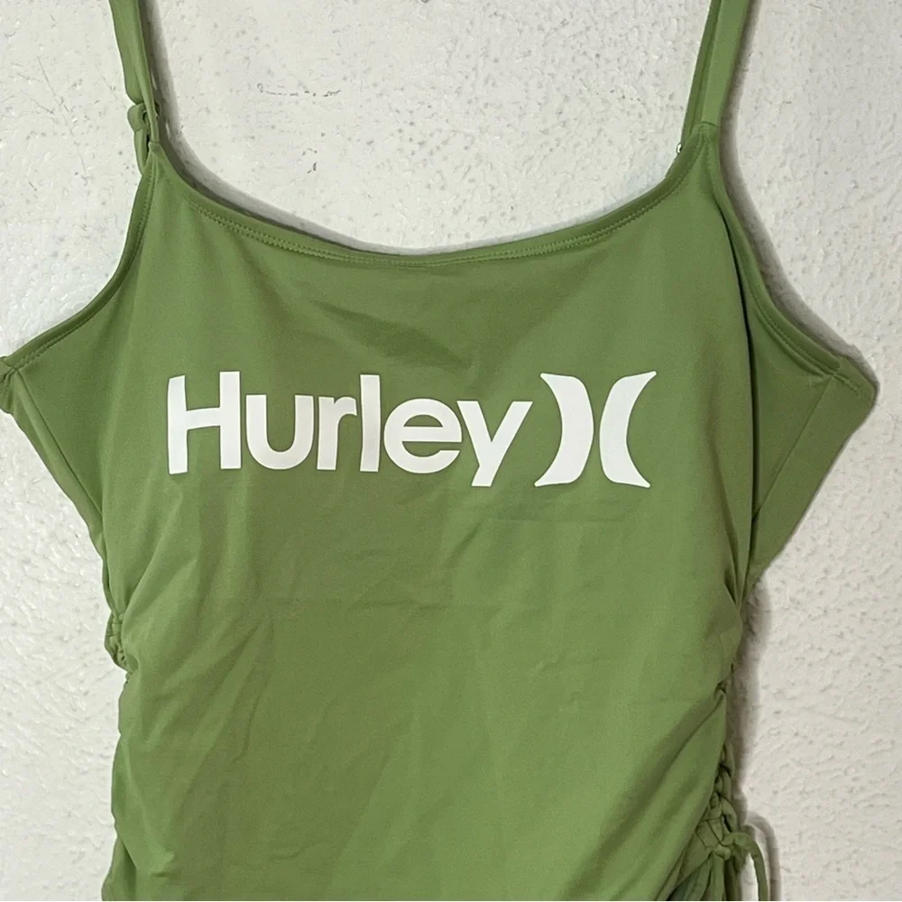 Hurley Optimism logo green ruched one piece swimsuit - Picture 4 of 9